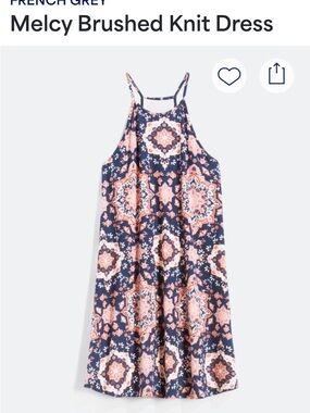 French Grey Navy Blue and Pink Medallion Print Mini Dress